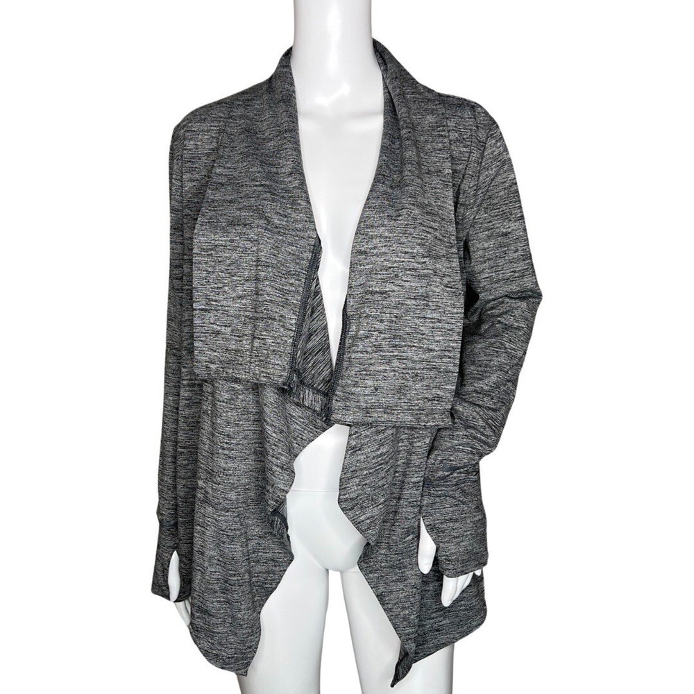 Nike Dri-FIT Gray Waterfall Cardigan Womens S Open Front Jacket Thumbholes Yoga
